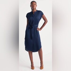 Quince Navy Blue Midi Shirt Dress